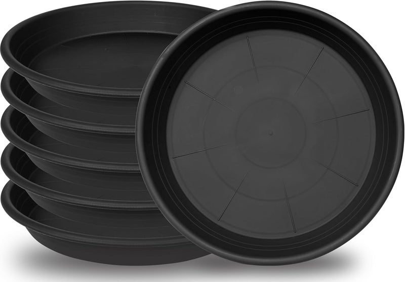 Grjoprt 6 Pack Plant Saucers for Indoors, 4 5 6 7 8 9 10 11 12 13 15 17 19 inch Plant Water Catcher Tray, Heavy Sturdy Plant Drainage Tray for Indoors, Flower Saucers for Nursery Pots (5", Black) - Image 1